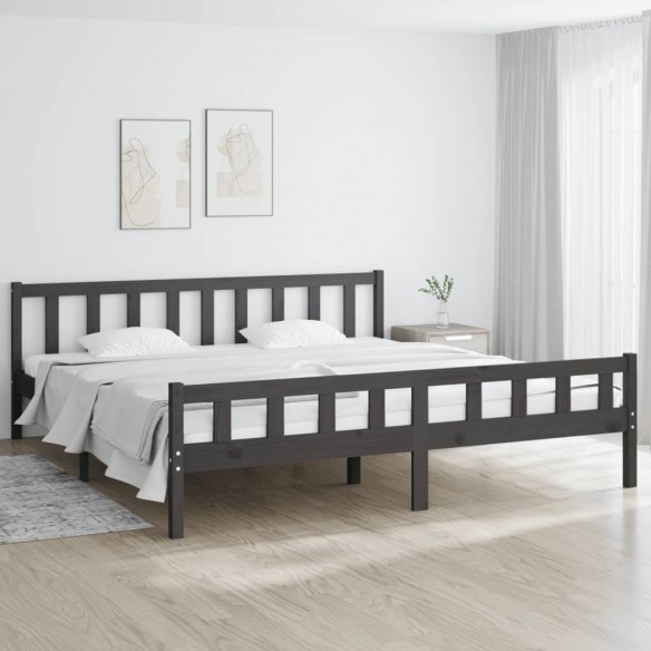 Lit Gris Bois massif 180x200 cm Super King