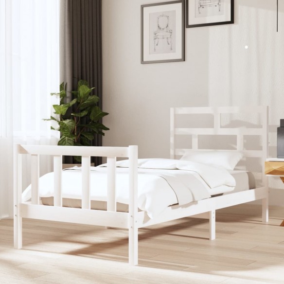 Lit Blanc Bois de pin massif 90x190 cm Simple