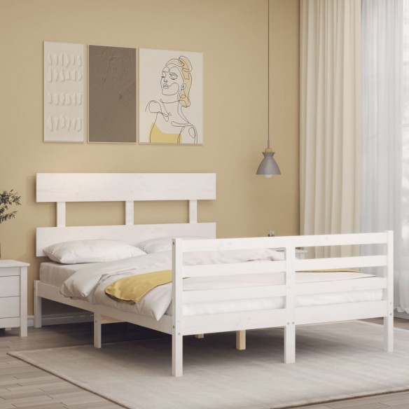 Lit avec tête de lit blanc 140x190 cm bois massif