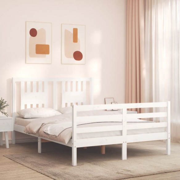 Lit avec tête de lit blanc 140x190 cm bois massif