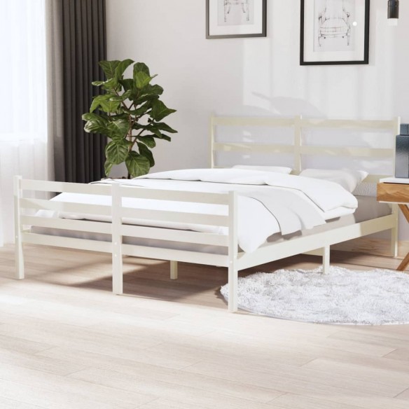 Lit Bois de pin massif 140x190 cm Blanc