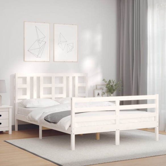 Lit avec tête de lit blanc 140x190 cm bois massif