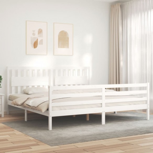 Lit avec tête de lit blanc 200x200 cm bois massif