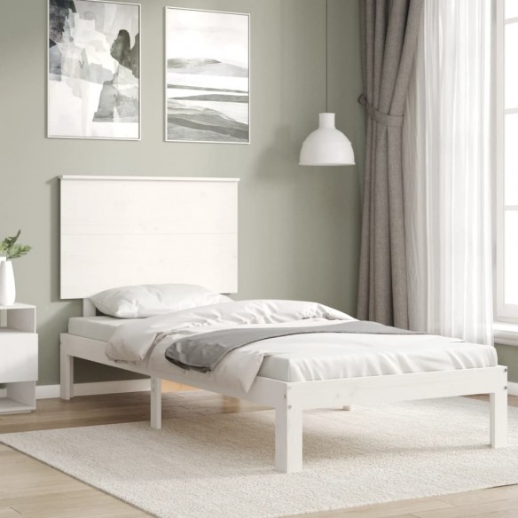 Lit avec tête de lit blanc simple bois massif