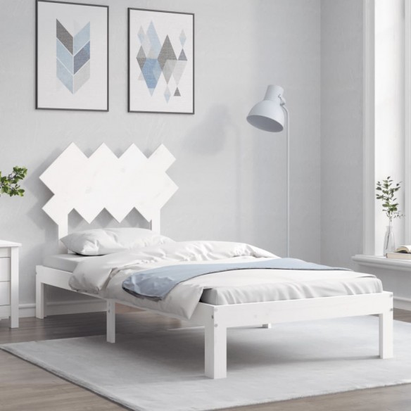 Lit avec tête de lit blanc simple bois massif