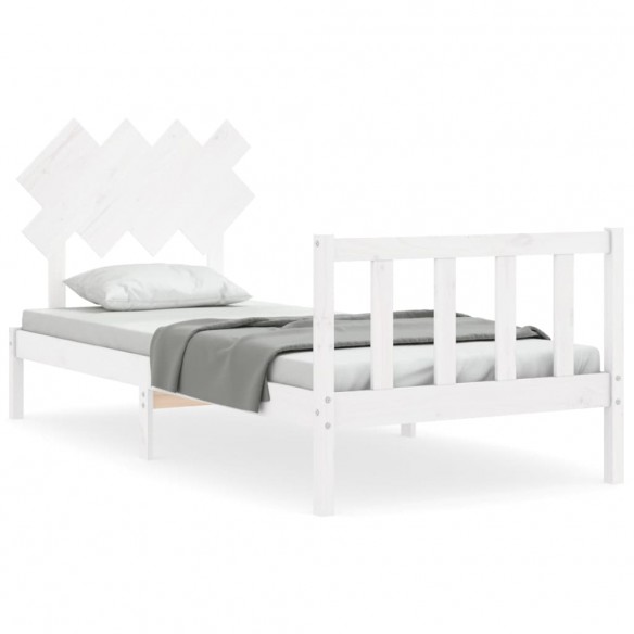 Lit avec tête de lit blanc simple bois massif