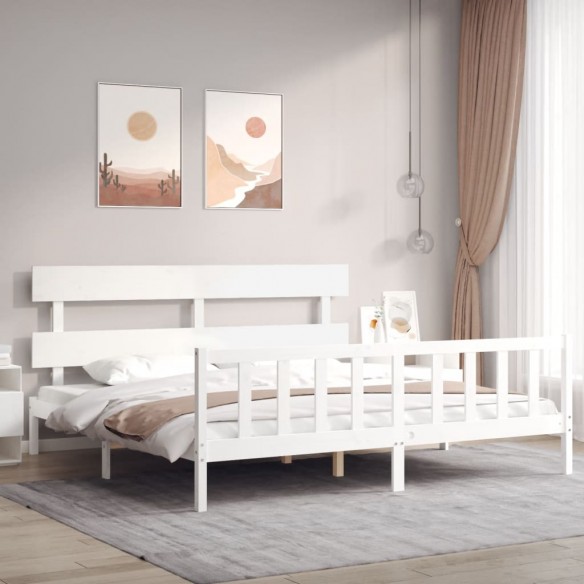 Lit avec tête de lit blanc 200x200 cm bois massif
