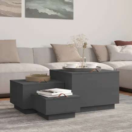 Boîtes de rangement et couvercles 3 pcs Gris Bois massif de pin