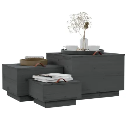 Boîtes de rangement et couvercles 3 pcs Gris Bois massif de pin 2