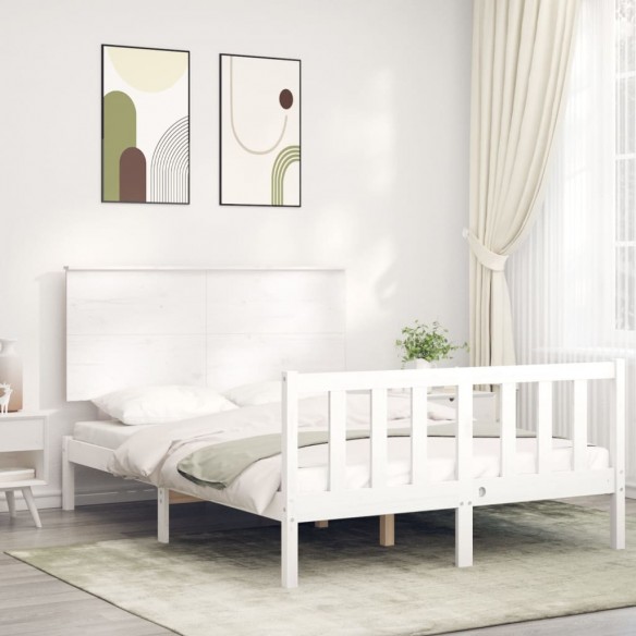 Lit avec tête de lit blanc 120x200 cm bois massif