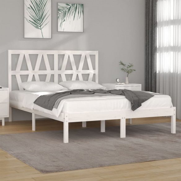 Lit Blanc Bois de pin massif 140x200 cm
