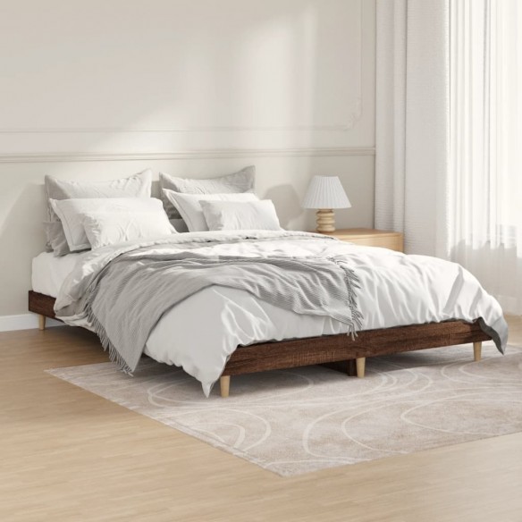 Lit chêne marron 135x190 cm bois d'ingénierie