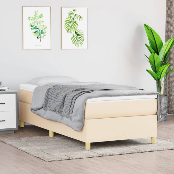 Lit et matelas Crème 90x190 cm Tissu