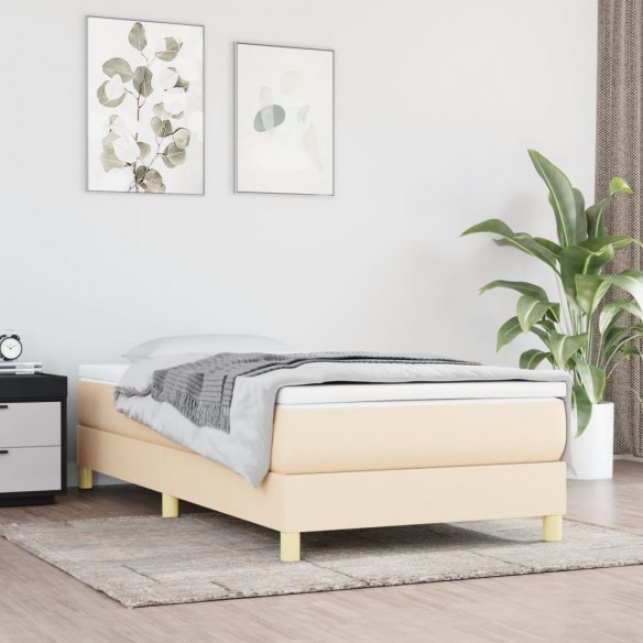 Lit et matelas Crème 90x190 cm Tissu
