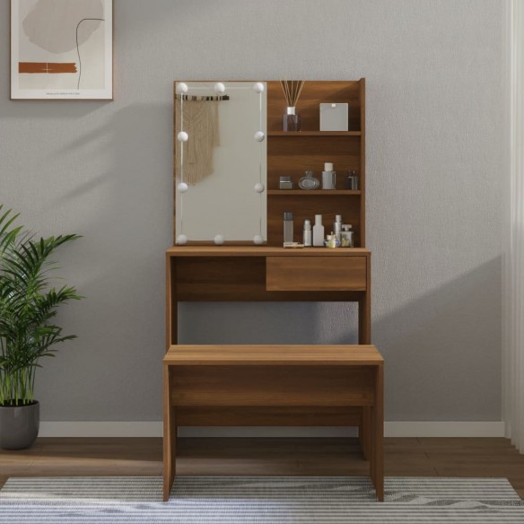 Ensemble de coiffeuse avec LED Chêne marron 