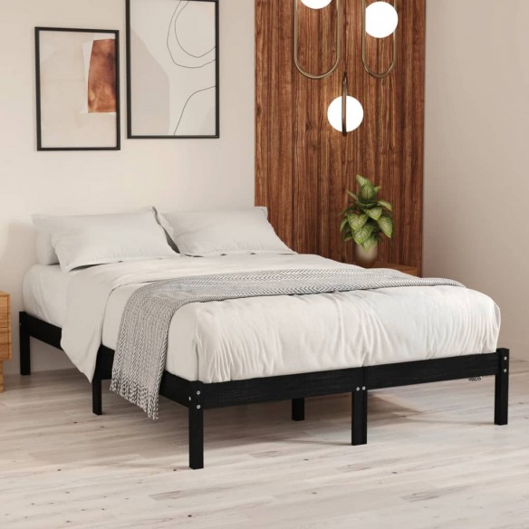 Lit Noir Bois de pin massif 200x200 cm