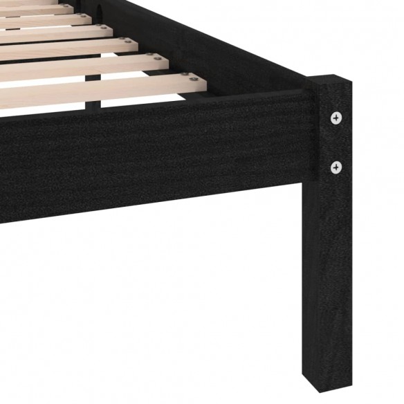 Lit Noir Bois de pin massif 200x200 cm