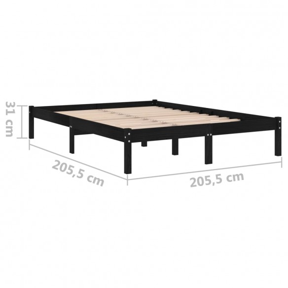 Lit Noir Bois de pin massif 200x200 cm