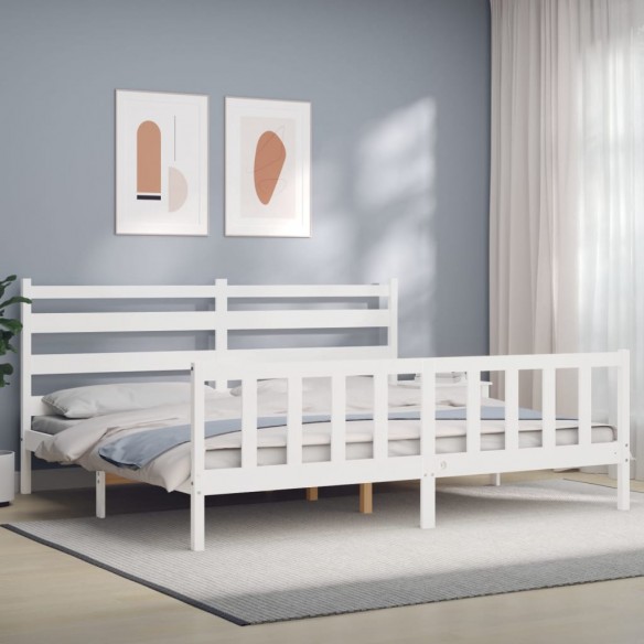 Lit avec tête de lit blanc 200x200 cm bois massif