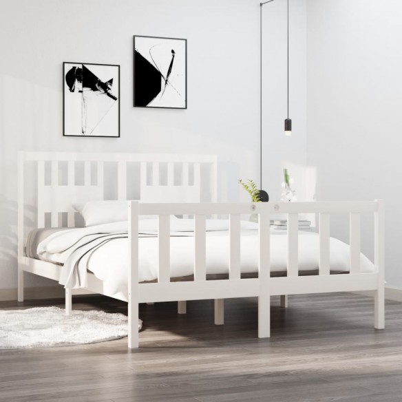Lit Blanc Bois massif 140x190 cm