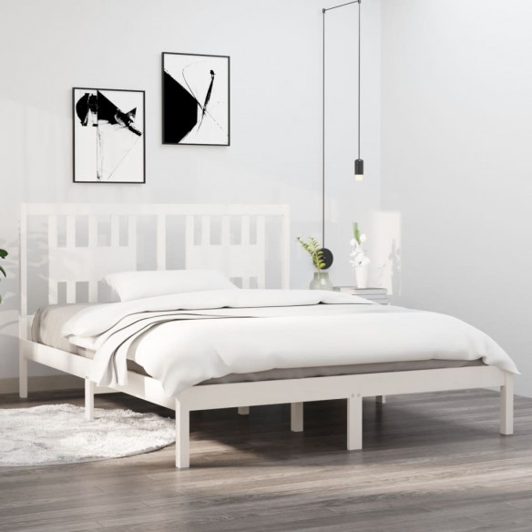 Lit Blanc Bois de pin massif 140x200 cm