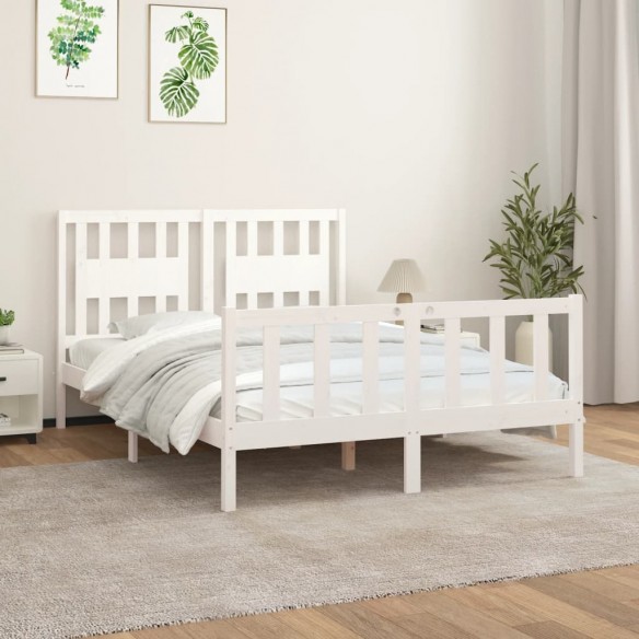 Lit avec tête de lit blanc bois pin massif 140x200 cm