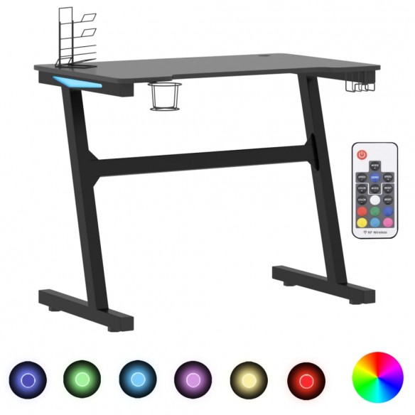 Bureau de jeu à LED avec pieds en forme de Z Noir 90x60x75 cm Bureau de jeu à LED avec pieds en forme de Z Noir 90x60x75 cm