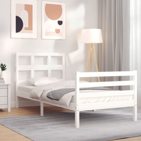 Lit avec tête de lit blanc 90x200 cm bois massif