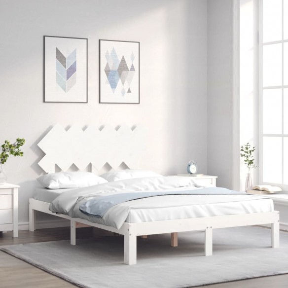 Lit avec tête de lit blanc 120x200 cm bois massif
