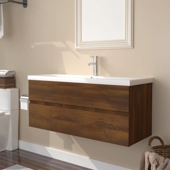 Meuble lavabo avec bassin intégré Chêne brun 