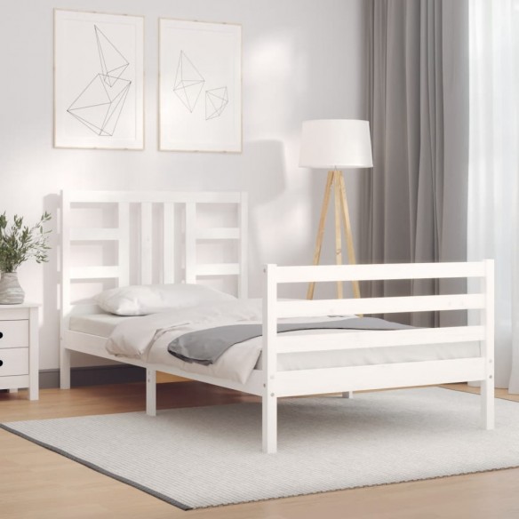 Lit avec tête de lit blanc simple bois massif