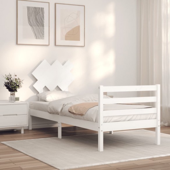 Lit avec tête de lit blanc simple bois massif
