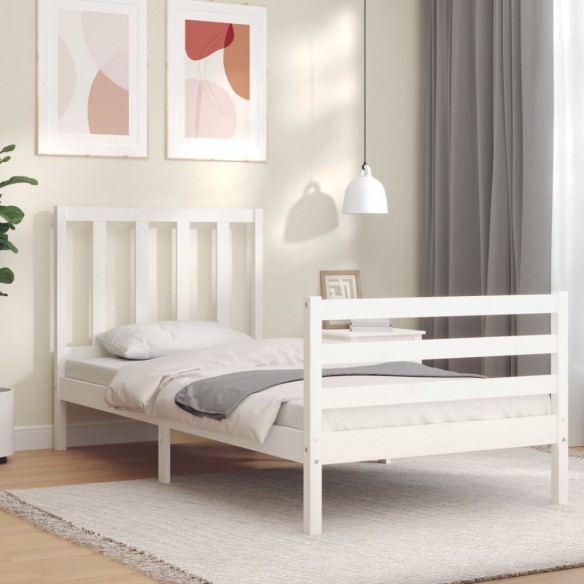 Lit et tête de lit blanc 100x200 cm bois massif