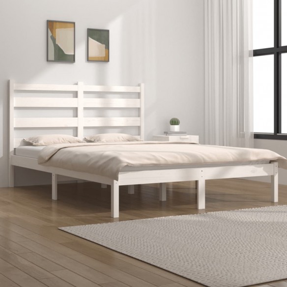 Lit Blanc Bois de pin massif 140x200 cm