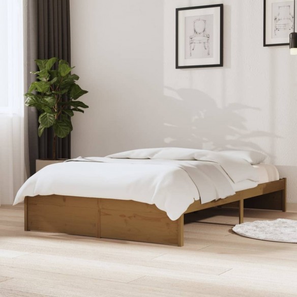 Lit Marron miel Bois massif 120x190 cm Petit Double