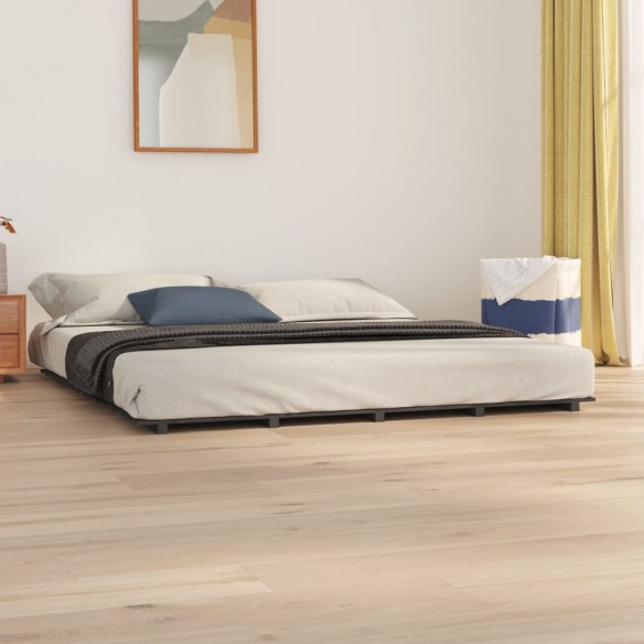 Lit Gris 200x200 cm Bois de pin massif