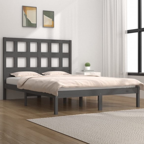 Lit Gris Bois de pin massif 200x200 cm