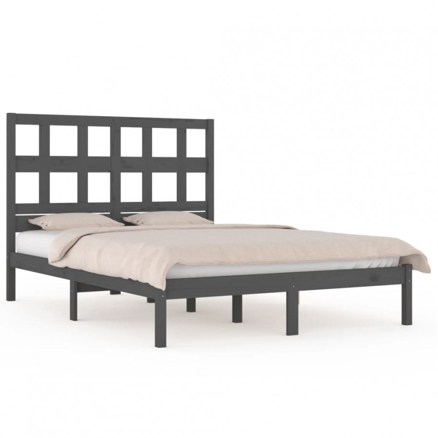 Lit Gris Bois de pin massif 200x200 cm