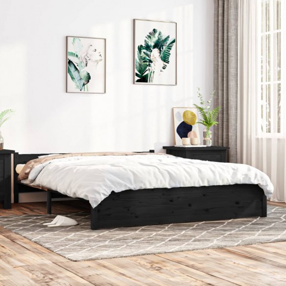 Lit Noir Bois massif 140x190 cm