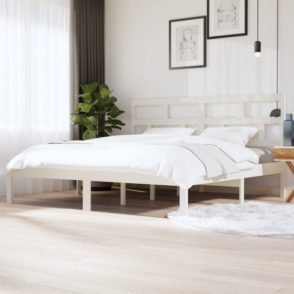 Lit Blanc Bois de pin massif 200x200 cm
