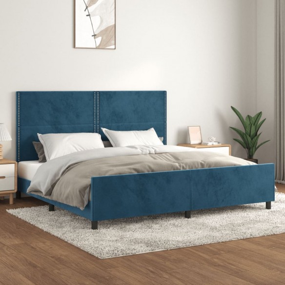 Lit avec tête de lit Bleu foncé 200x200 cm Velours