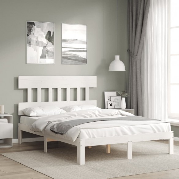 Lit avec tête de lit blanc 140x190 cm bois massif
