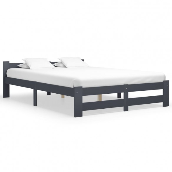 Lit Gris foncé Bois de pin massif 140x200 cm