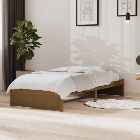 Lit Marron miel Bois massif 90x190 cm Simple