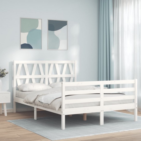 Lit avec tête de lit blanc 120x200 cm bois massif