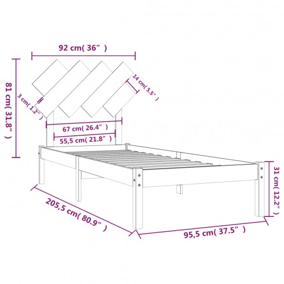 Lit 90x200 cm Bois massif Lit 90x200 cm Bois massif