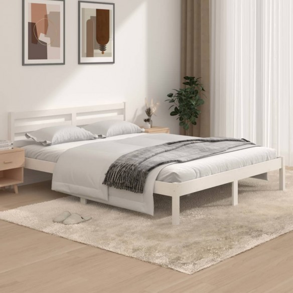Lit Bois de pin massif 150x200 cm Blanc très grand