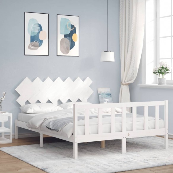 Lit avec tête de lit blanc 140x190 cm bois massif