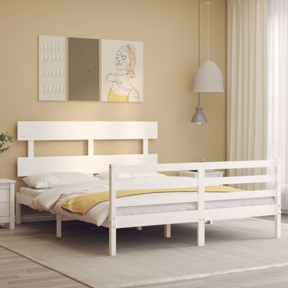 Lit avec tête de lit blanc 160x200 cm bois massif