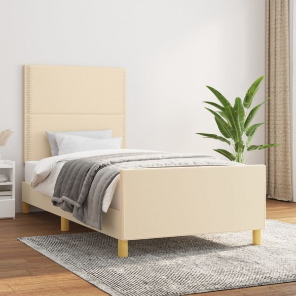 Lit avec tête de lit Crème 90x200 cm Tissu